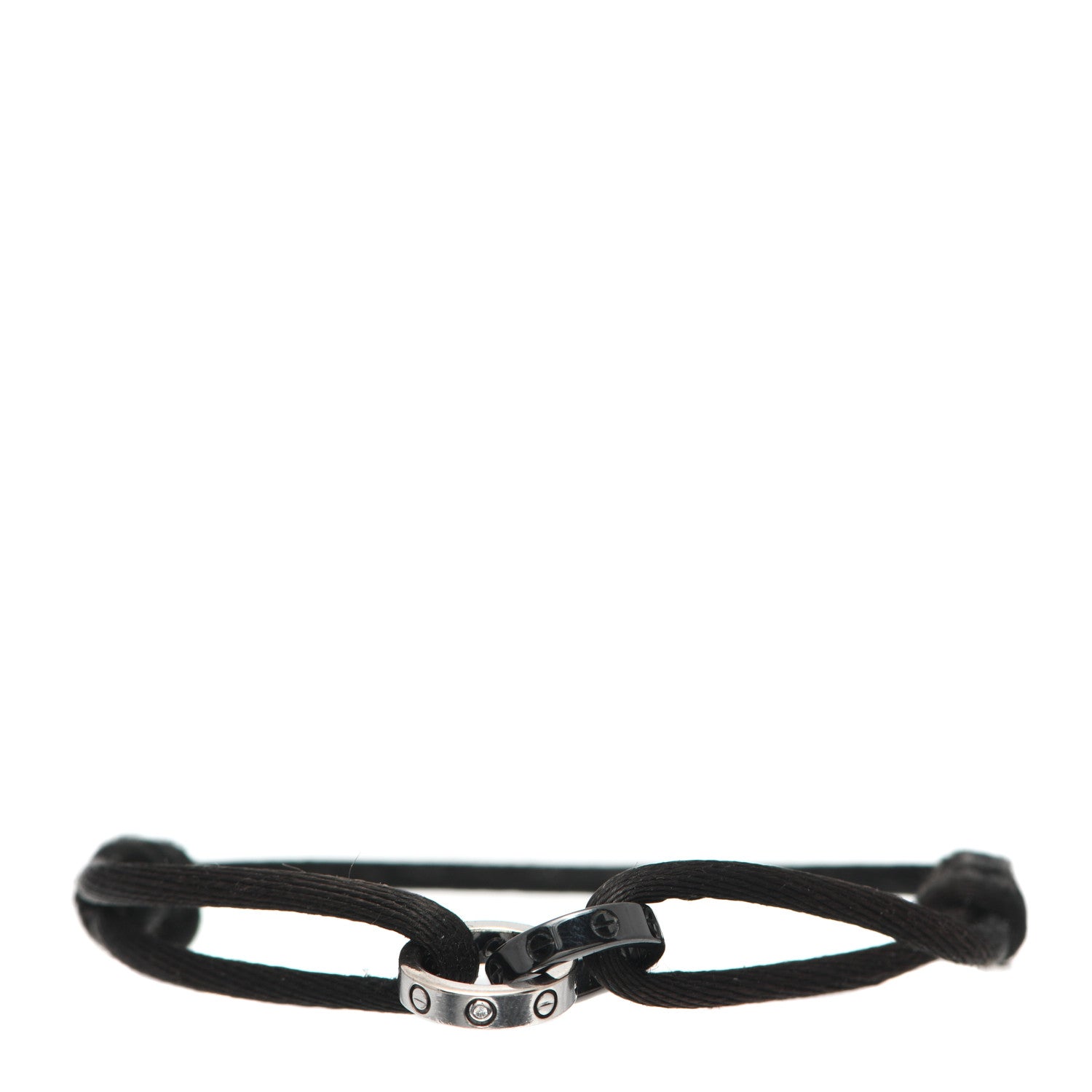Cartier 18K White Gold Ceramic 4 Diamond LOVE Cord Bracelet Black 1 of 6