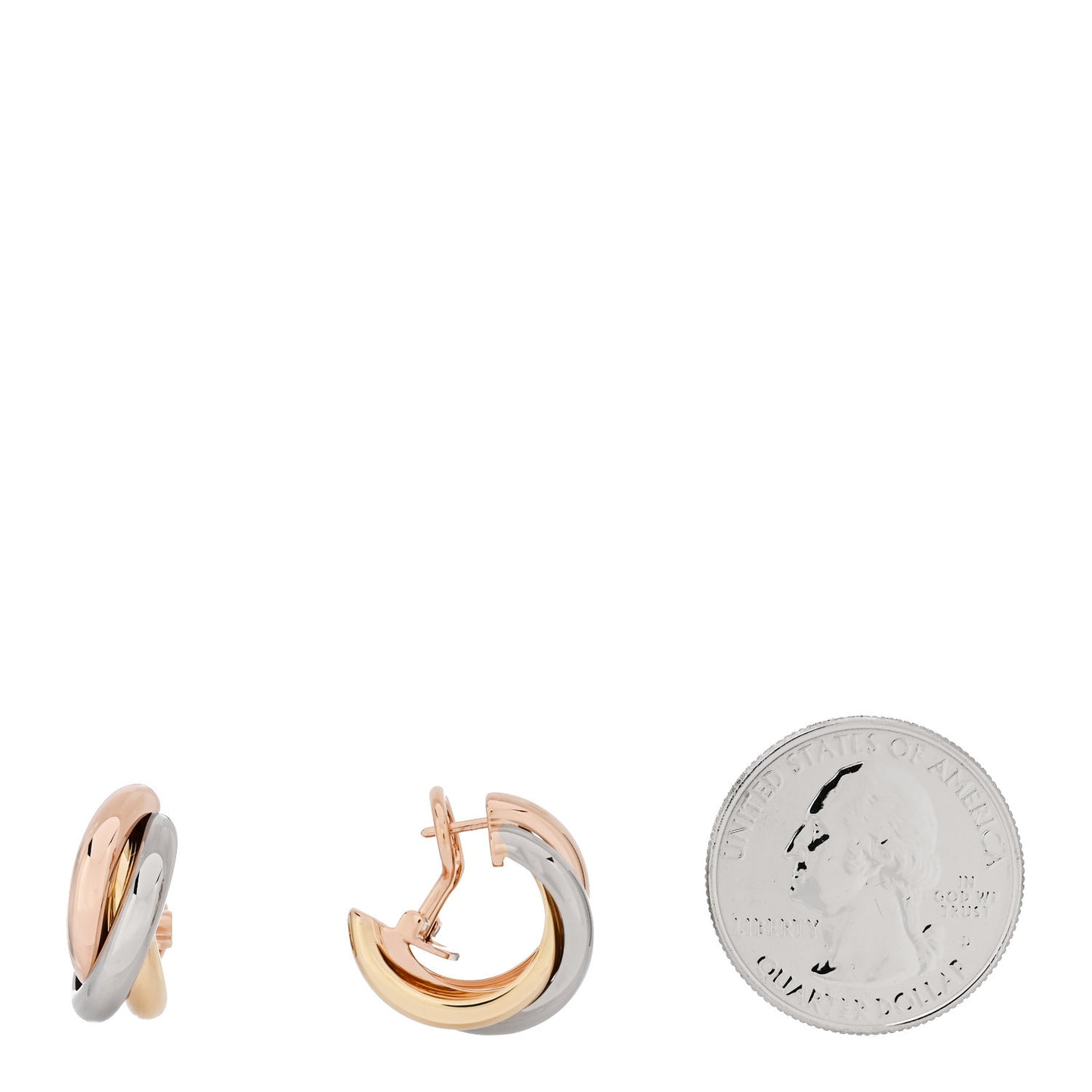18K Pink Yellow White Gold Classic Trinity Hoop Earrings