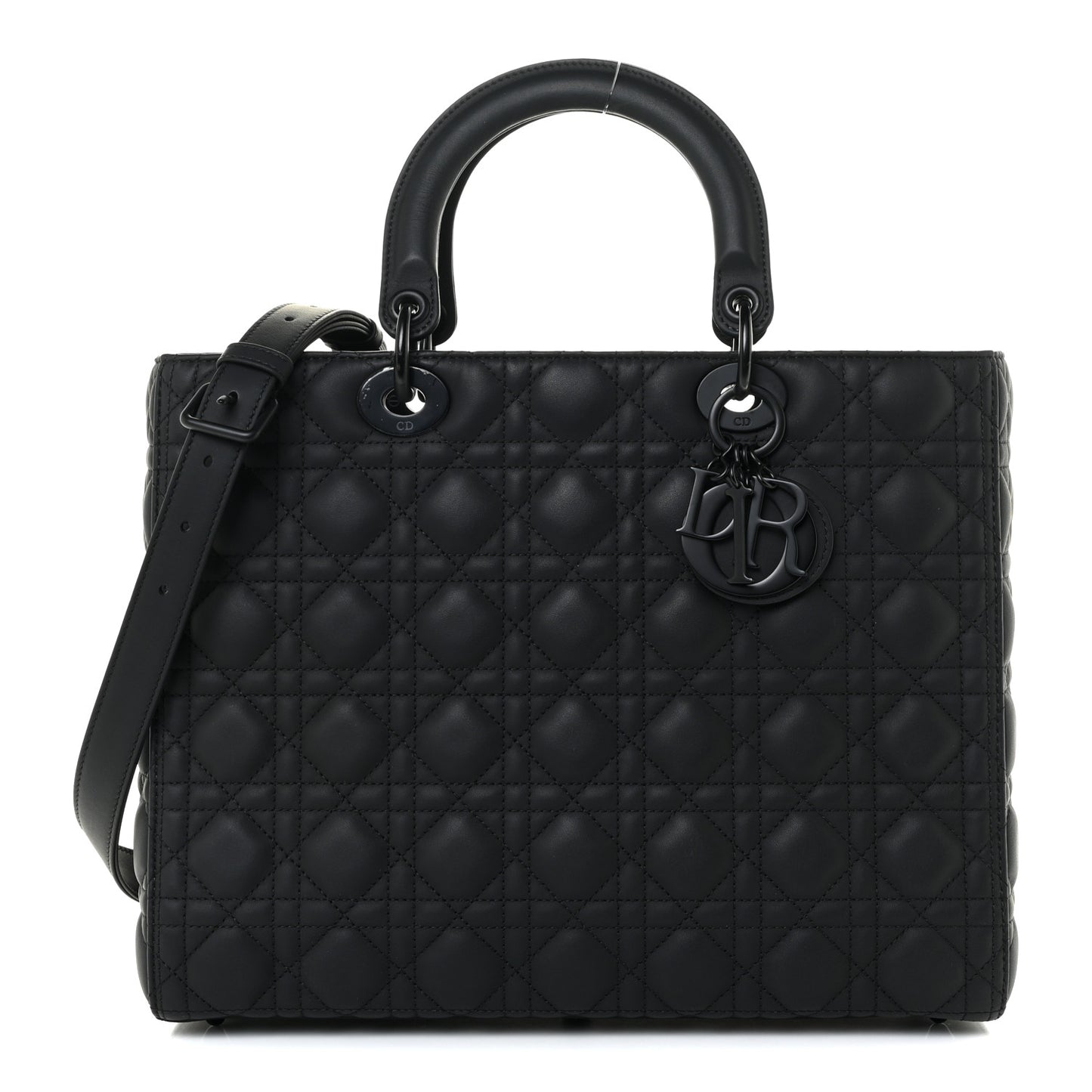 Ultra Matte Calfskin Cannage Large Lady Dior Black