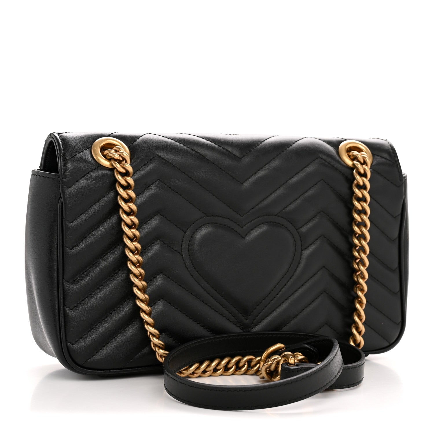 Gucci Calfskin Matelasse Small GG Marmont Shoulder Bag Black 3 of 11