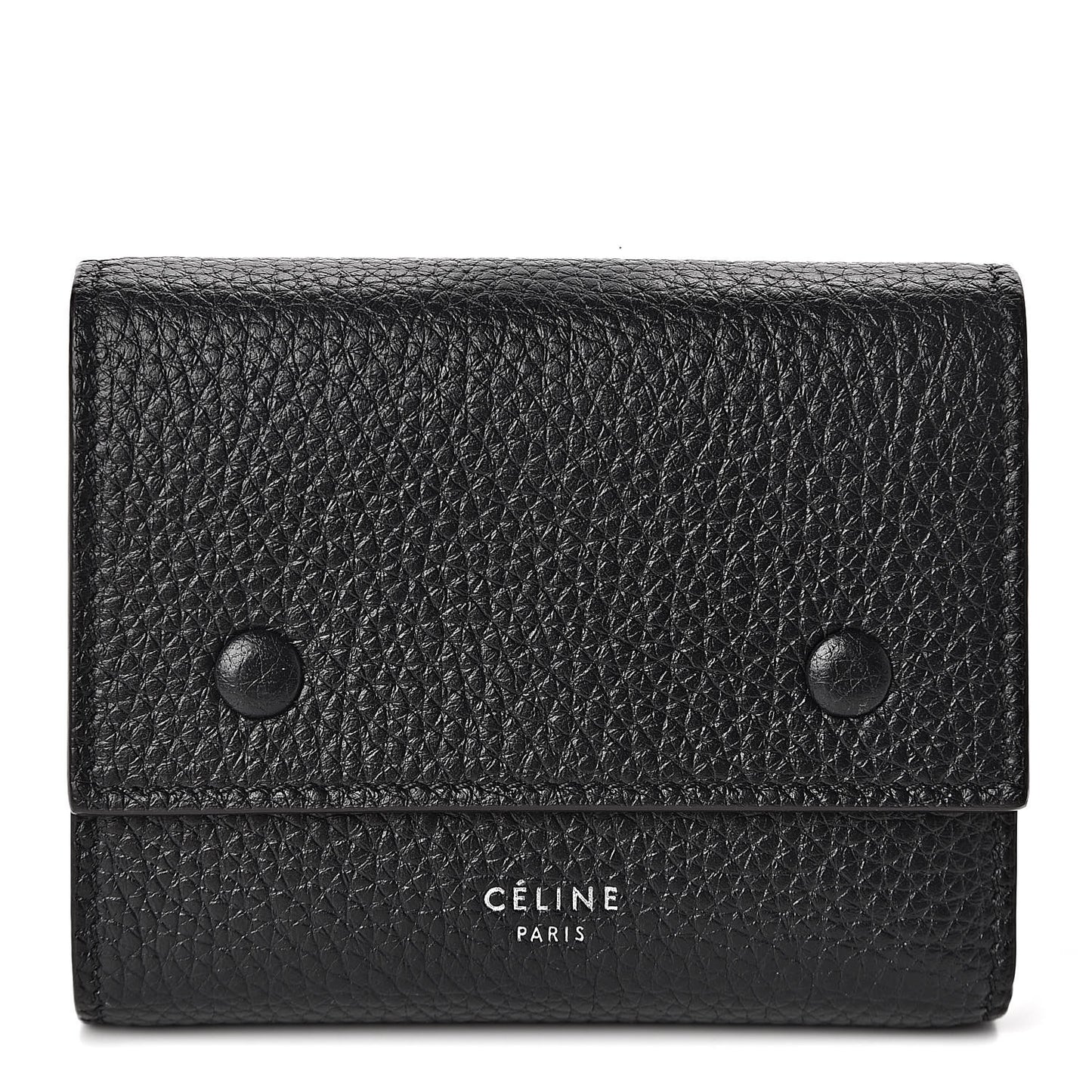 Drummed Calfskin Small Multifunction Folded Wallet Black