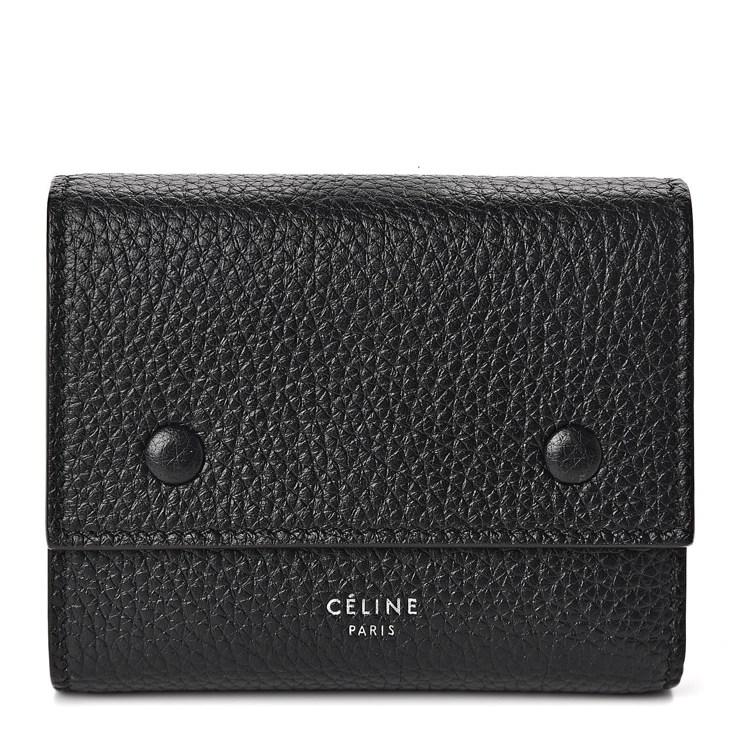 Celine Drummed Calfskin Small Multifunction Folded Wallet Black 1 of 7