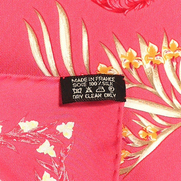 Hermes Silk Gavroche Twill Mousseline Cheval Fleuri Scarf 45 Framboise Sable Soleil 4 of 4