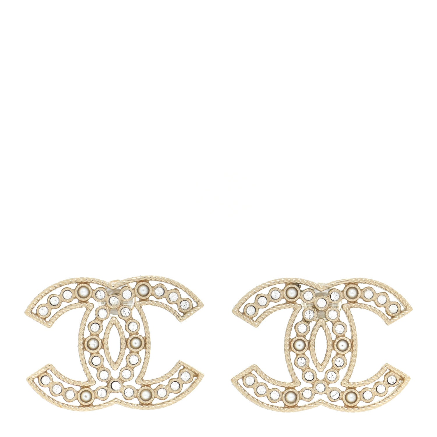 Chanel Pearl Crystal Sparkling Pearls CC Earrings Light Gold 1 of 5