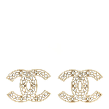 Chanel Pearl Crystal Sparkling Pearls CC Earrings Light Gold 1 of 5