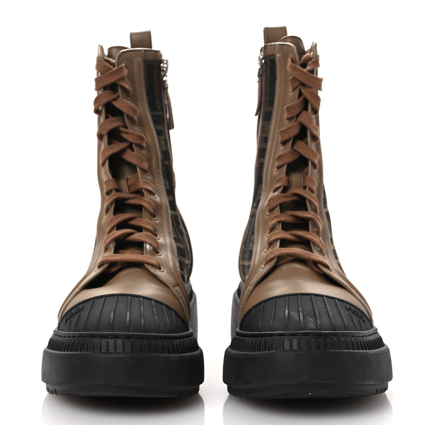 Fabric Jacquard Vitello FF Domino 50mm Biker Boots 38 Tobacco Black Sand