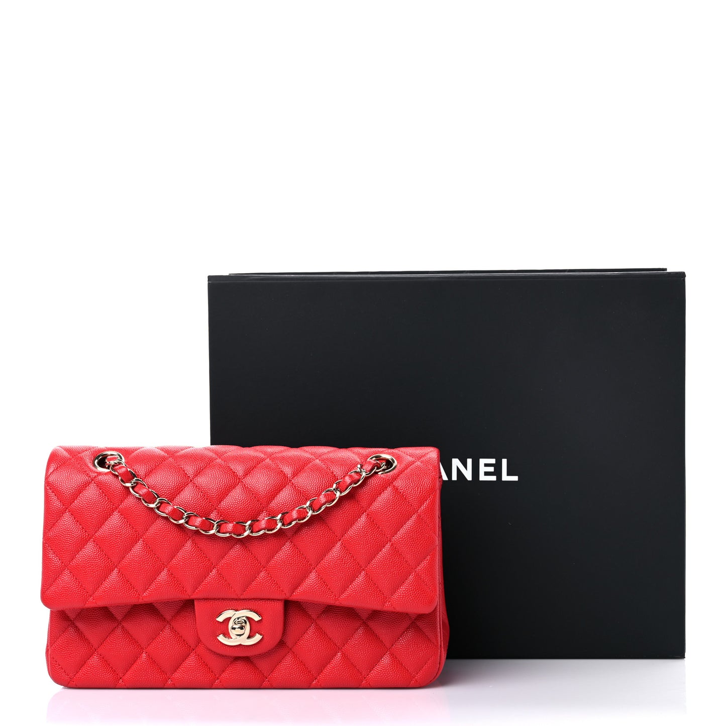 Caviar Quilted Medium Double Flap Red
