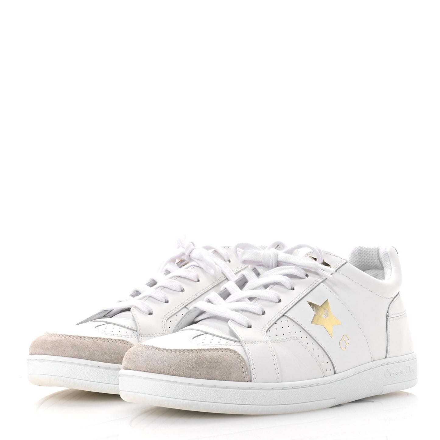 Calfskin Suede Dior Star Low Top Sneakers 37.5 White Gold