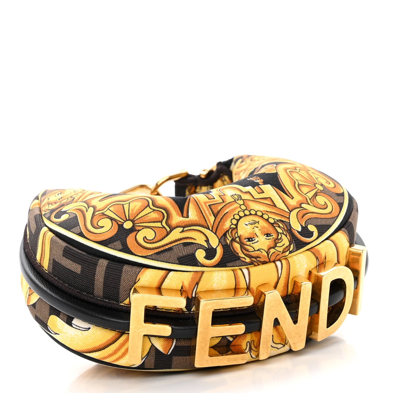 Fendi X VERSACE Silk Fendace Baroque Nano Fendigraphy Hobo Charm Black Gold 7 of 19