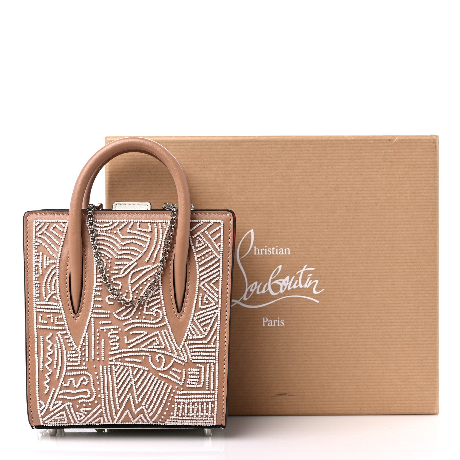 Christian Louboutin Calfskin Beaded Africamana Nano Paloma Nude 10 of 10