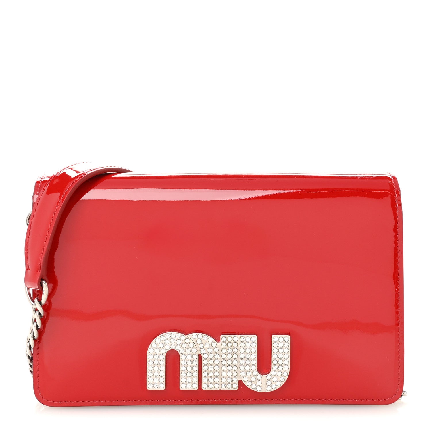 Miu Miu Vernice Crystal Wallet On Chain Rosso 1 of 10