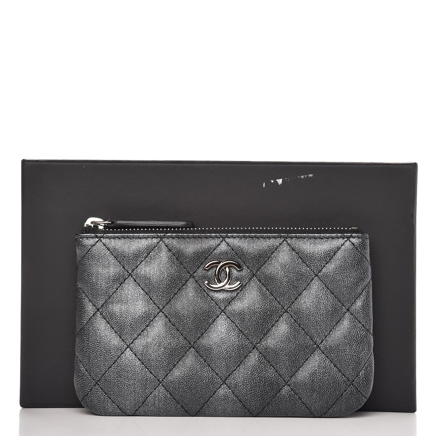 Chanel Metallic Goatskin Quilted Small Cosmetic Case Dark Grey 8 of 8