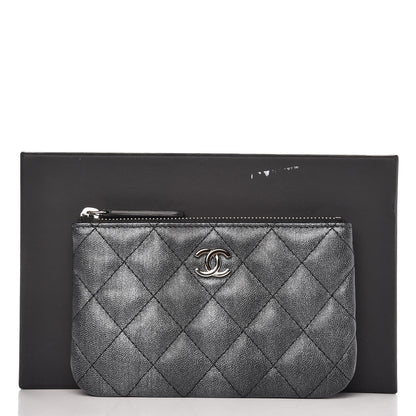 Chanel Metallic Goatskin Quilted Small Cosmetic Case Dark Grey 8 of 8
