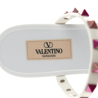 Valentino Garavani Nappa Rockstud Caged Flat Slide Sandals 38 Optic White Pink 8 of 8