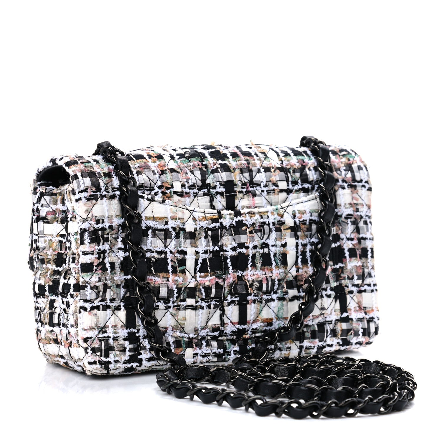 Chanel Tweed Quilted Mini Rectangular Flap White Black Multicolor 3 of 10