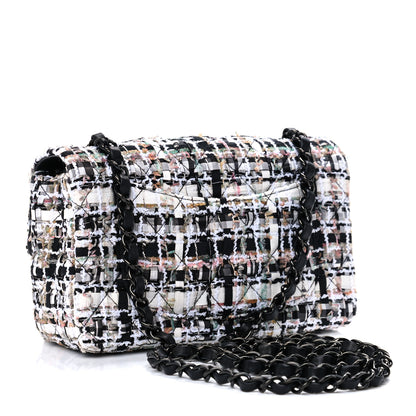 Chanel Tweed Quilted Mini Rectangular Flap White Black Multicolor 3 of 10