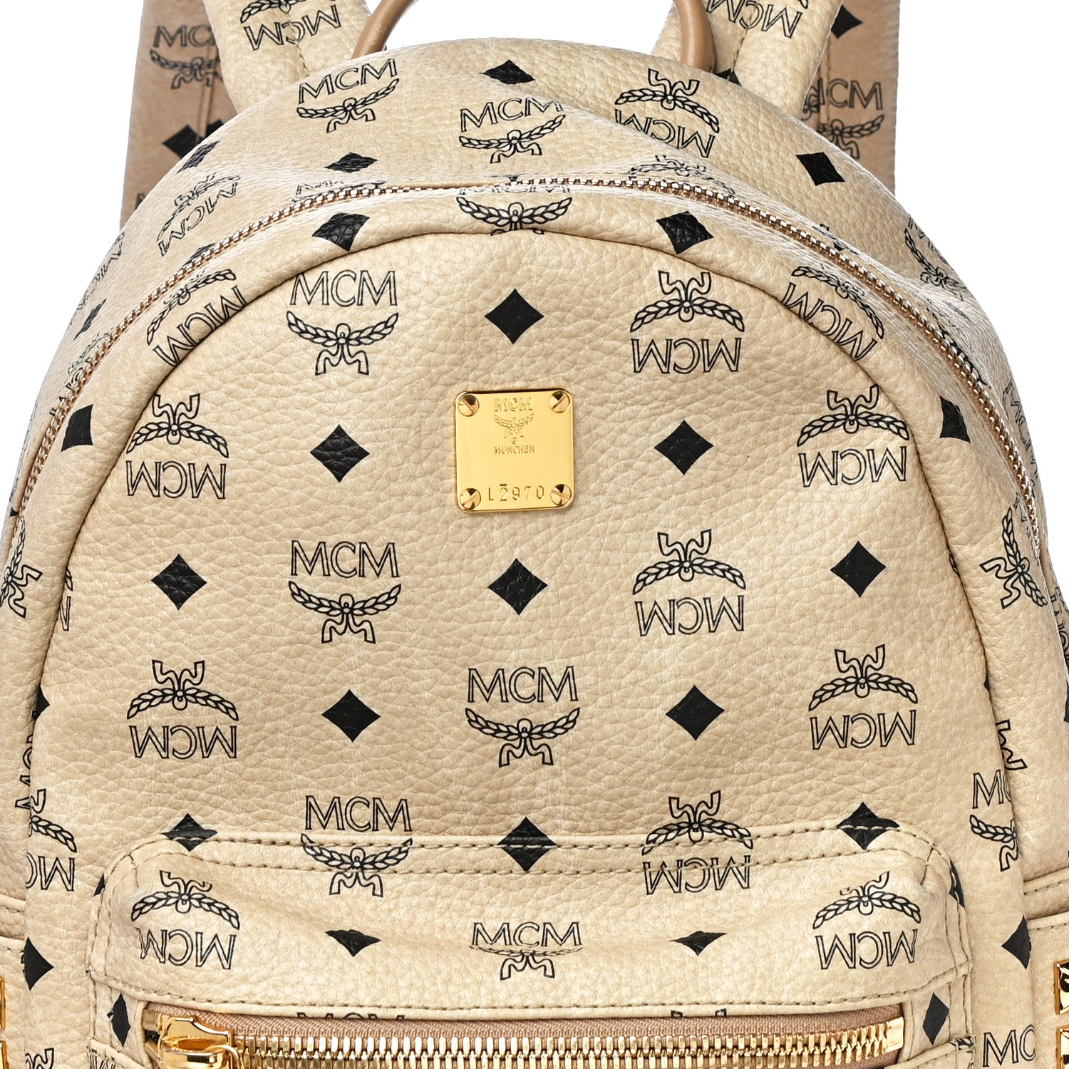 MCM Visetos Small Side Stud Stark Backpack Beige 8 of 12