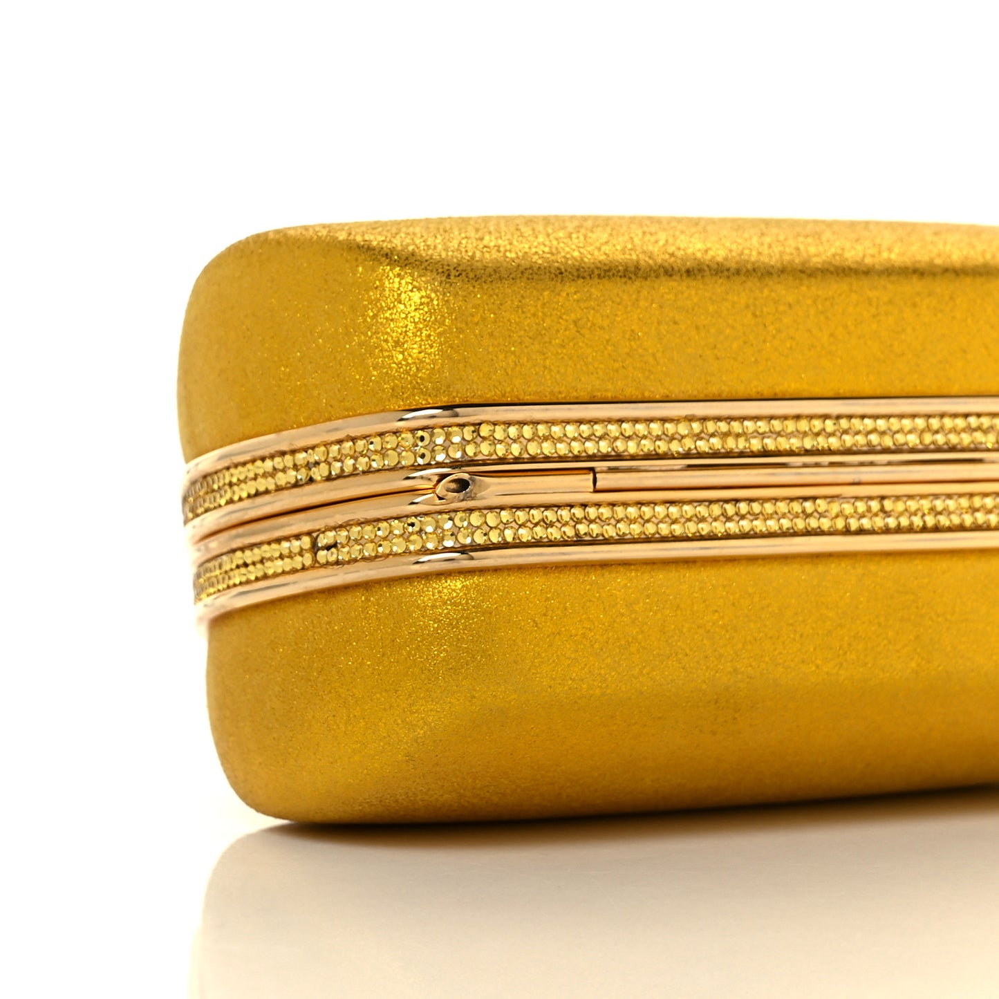 Metallic Calfskin Swarovski Crystal Minaudiere Clutch Gold