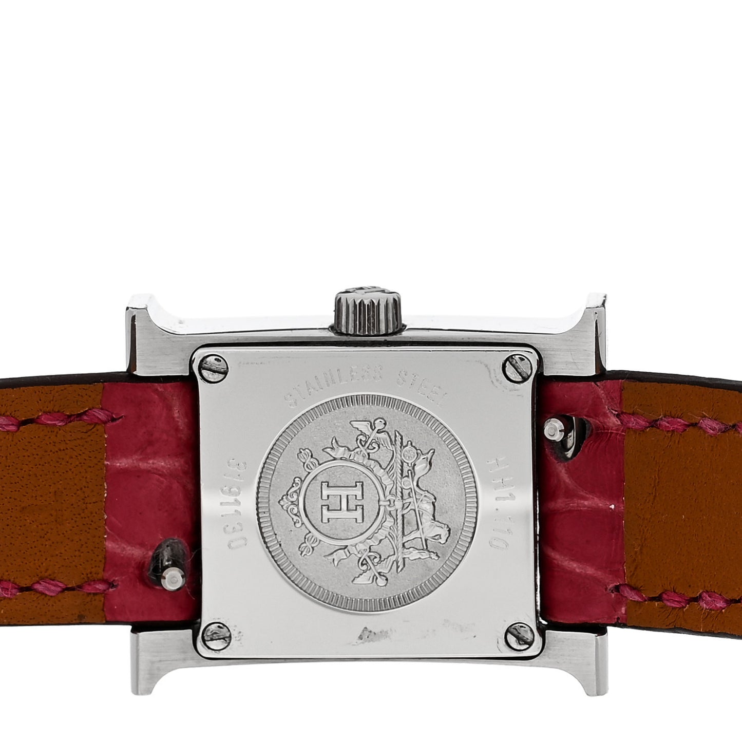Stainless Steel Alligator Diamond Mother of Pearl 17.2mm Heure H Hour Quartz Watch Framboise