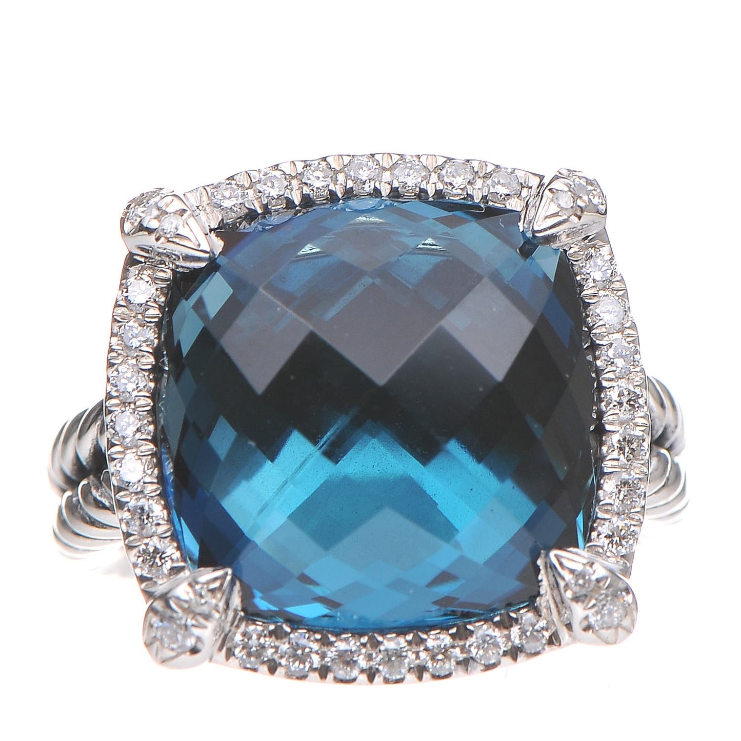 Sterling Silver Diamond Hampton Blue Topaz 14mm Chatelaine Pave Bezel Ring 52 6