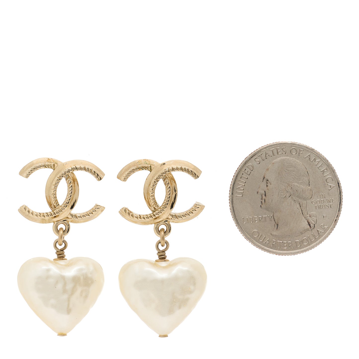 Pearl CC Heart Drop Earrings Gold