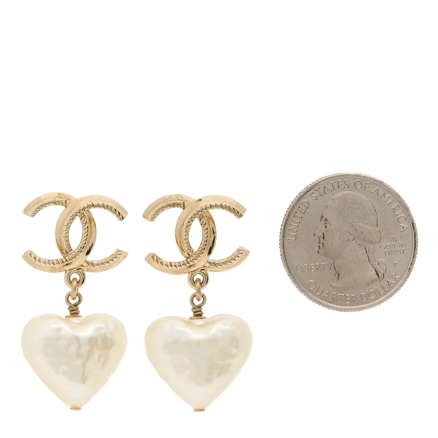 Chanel Pearl CC Heart Drop Earrings Gold 2 of 5