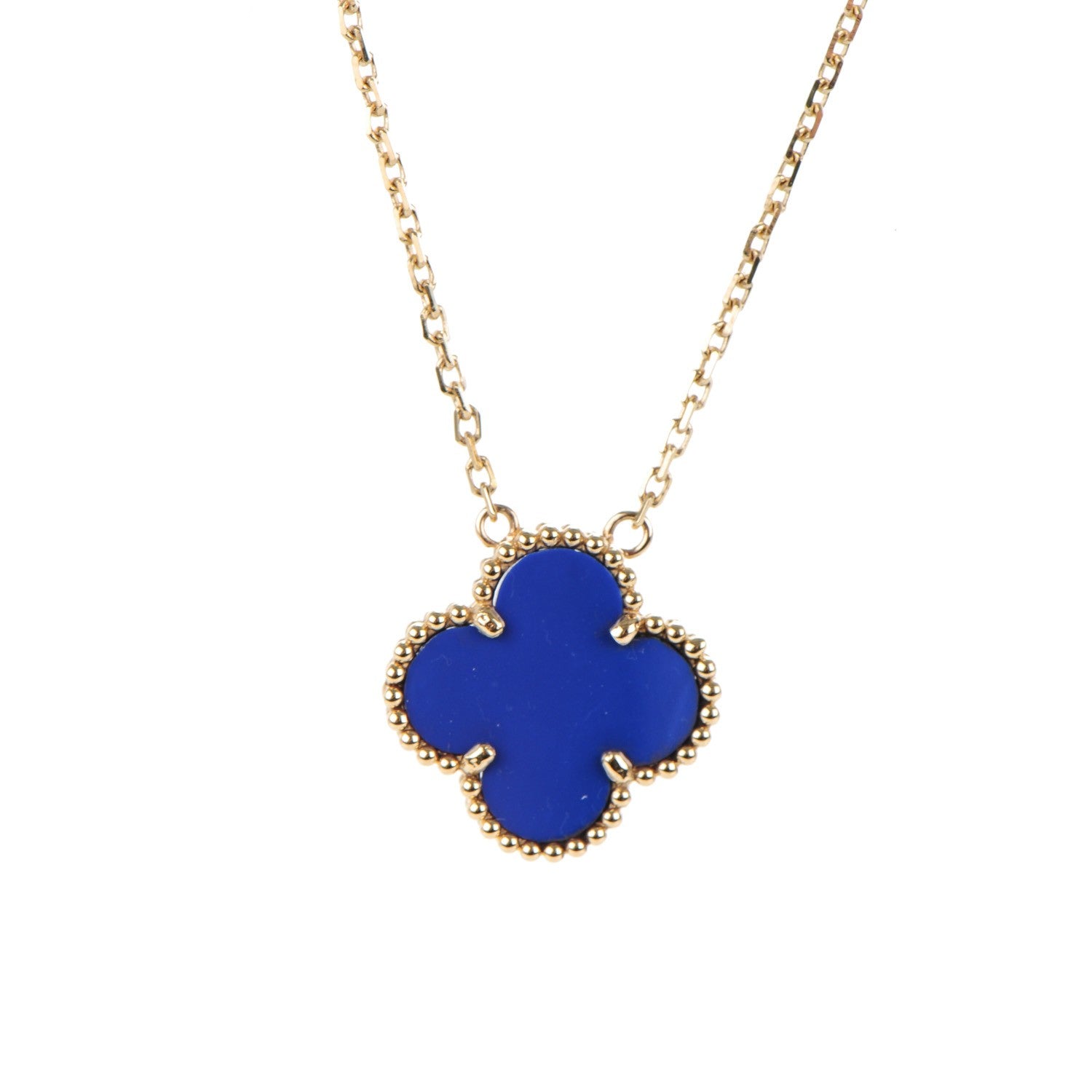 Van Cleef & Arpels 18K Yellow Gold Blue Sevres Porcelain Vintage Alhambra Pendant Necklace 3 of 7