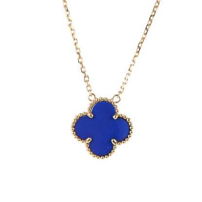 Van Cleef & Arpels 18K Yellow Gold Blue Sevres Porcelain Vintage Alhambra Pendant Necklace 3 of 7