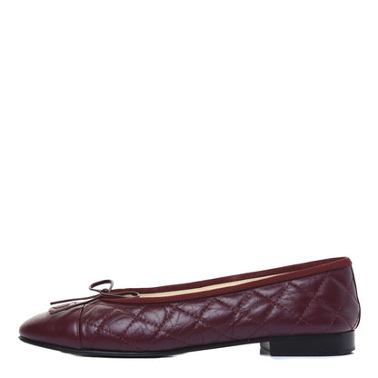 Chanel Tumbled Calfskin Quilted Cap Toe Ballerina Flats 37 Burgundy 1 of 14