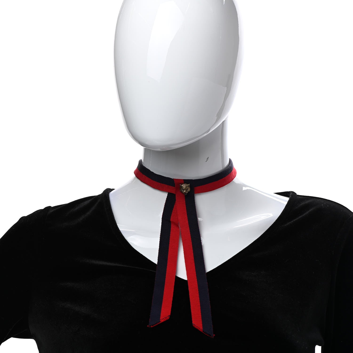 Gucci Grosgrain Web Feline Neck Bow Blue Red 2 of 6