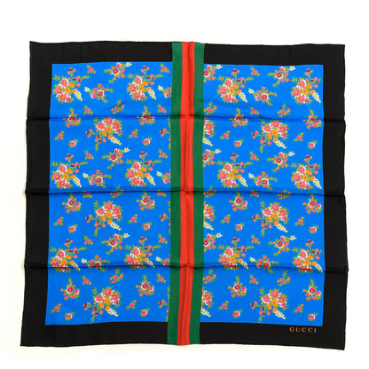 Gucci Silk Floral Print Web Square Scarf Black Blue 1 of 4
