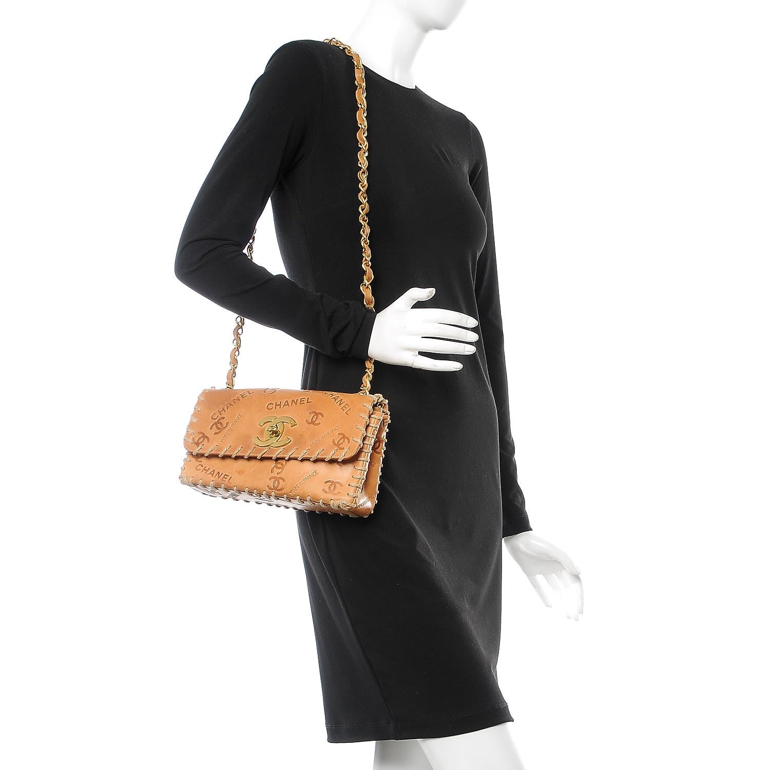 Chanel Calfskin Embossed Medium Flap Natural 2 of 11