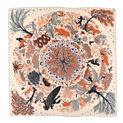Hermes Silk Sous Le Charme d'Orphee Double Face Scarf 140 Naturel Terracotta Marine 1 of 6