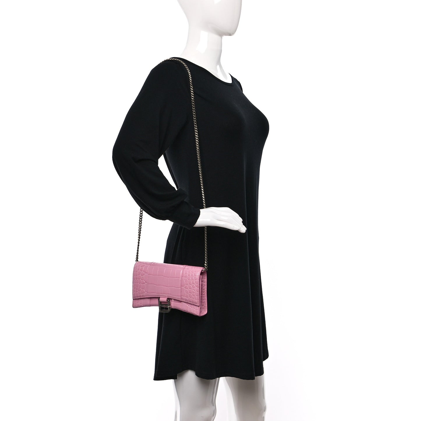 Shiny Calfskin Crocodile Embossed Hourglass Chain Bag Candy Pink