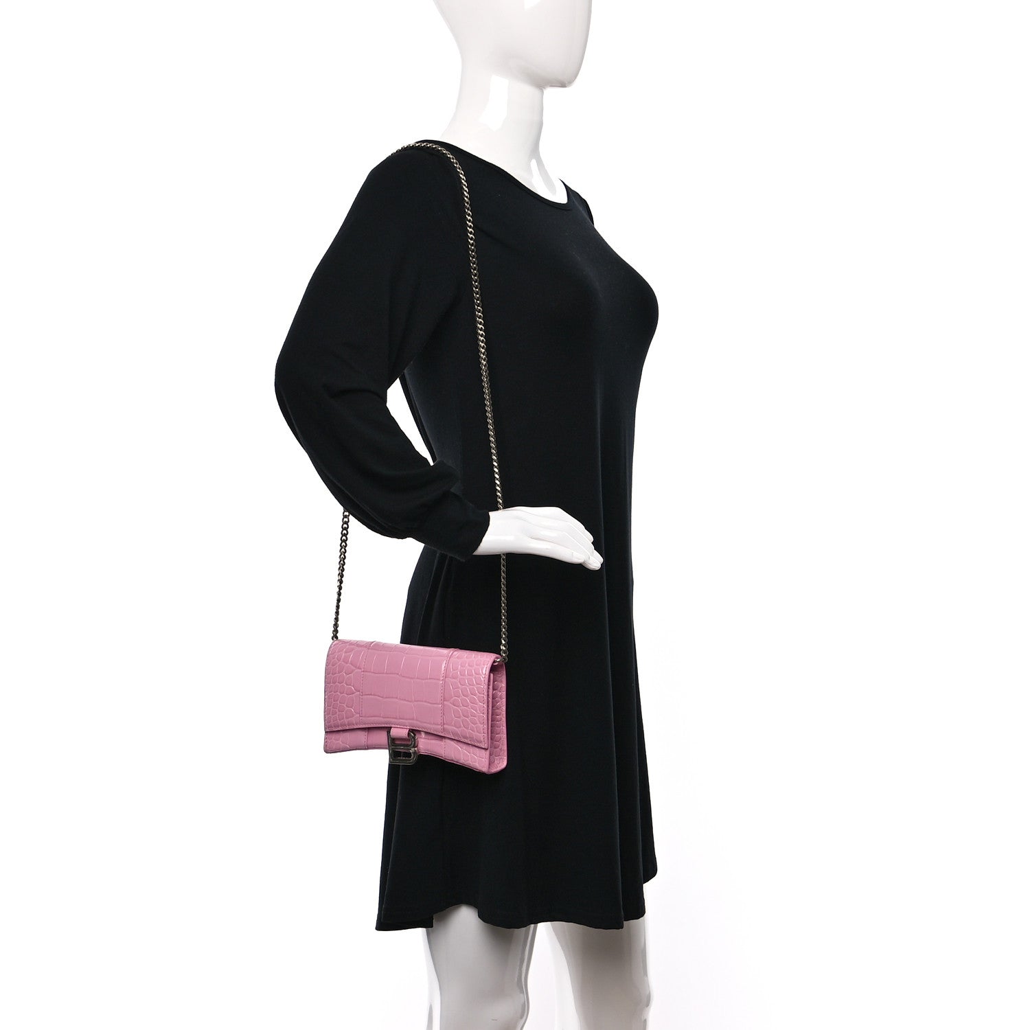 Balenciaga Shiny Calfskin Crocodile Embossed Hourglass Chain Bag Candy Pink 2 of 11