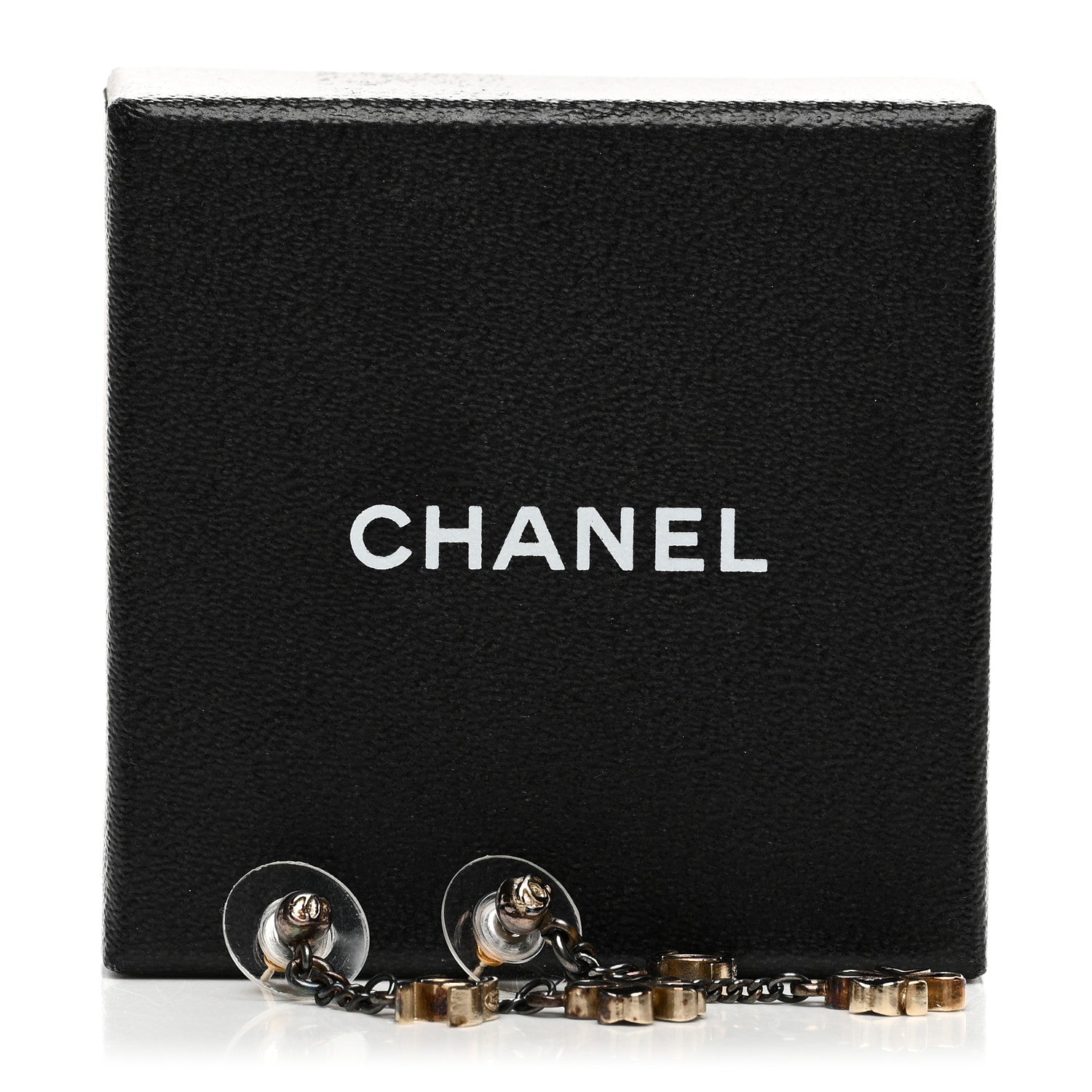Chanel Enamel CC Clover Drop Earrings Black Gold 5 of 5