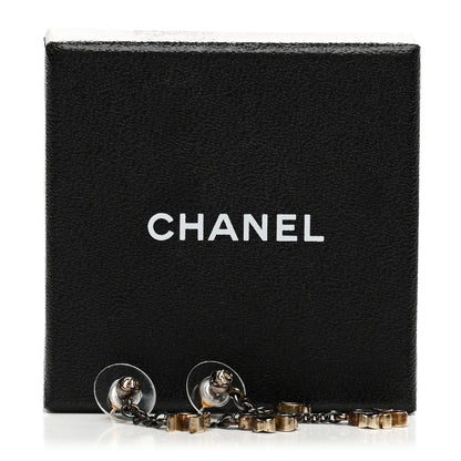 Chanel Enamel CC Clover Drop Earrings Black Gold 5 of 5