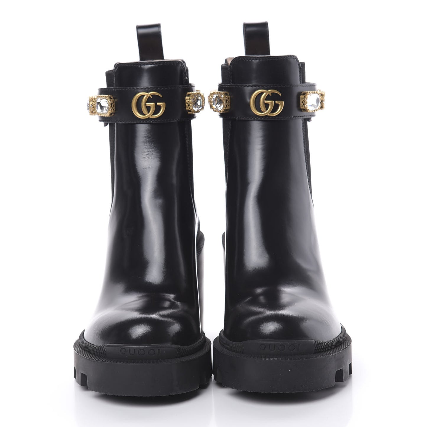 Calfskin Crystal GG Trip Chelsea Ankle Boots 36 Black
