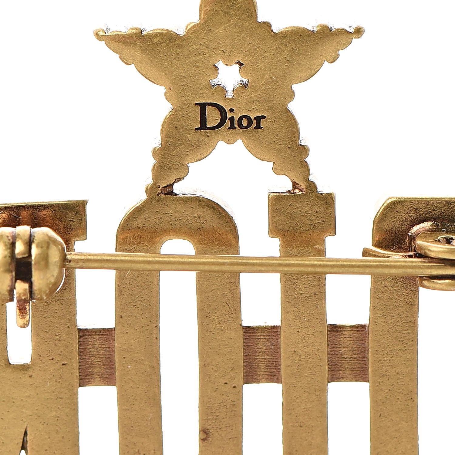Christian Dior Metal Crystal Dio(r)evolution Logo Brooch Antique Gold 4 of 5