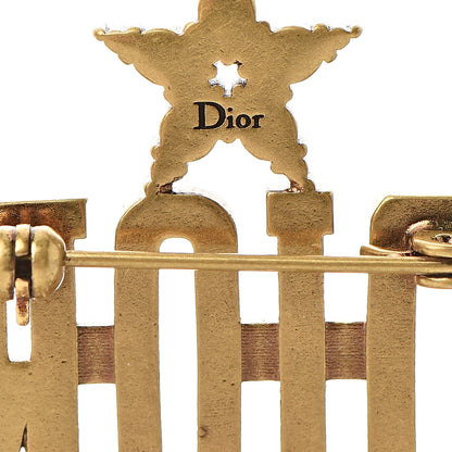 Christian Dior Metal Crystal Dio(r)evolution Logo Brooch Antique Gold 4 of 5