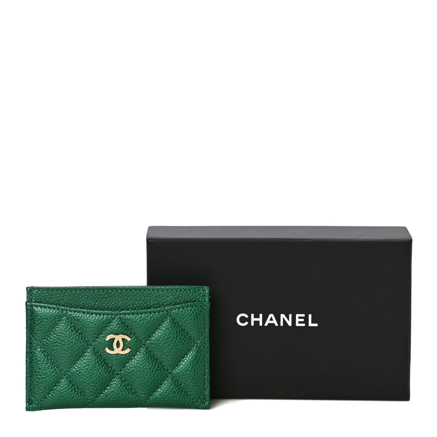 Metallic Caviar Quilted Card Holder Green