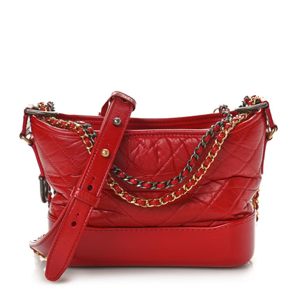 Chanel Aged Calfskin Chevron Quilted Small Gabrielle Hobo Red 1 of 9