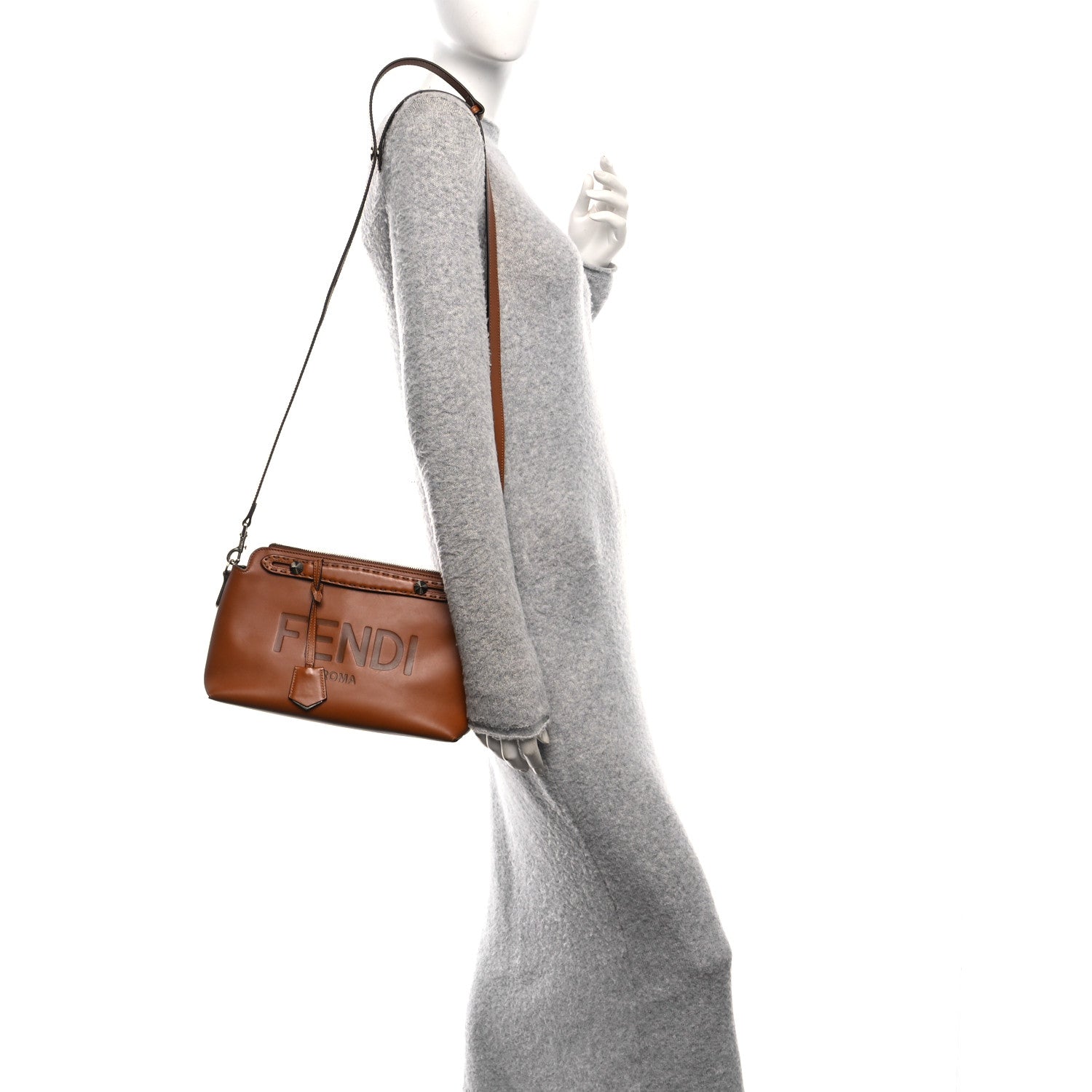 Fendi Vitello King Logo Embossed Medium By The Way Boston Bag Cuoio 2 of 10