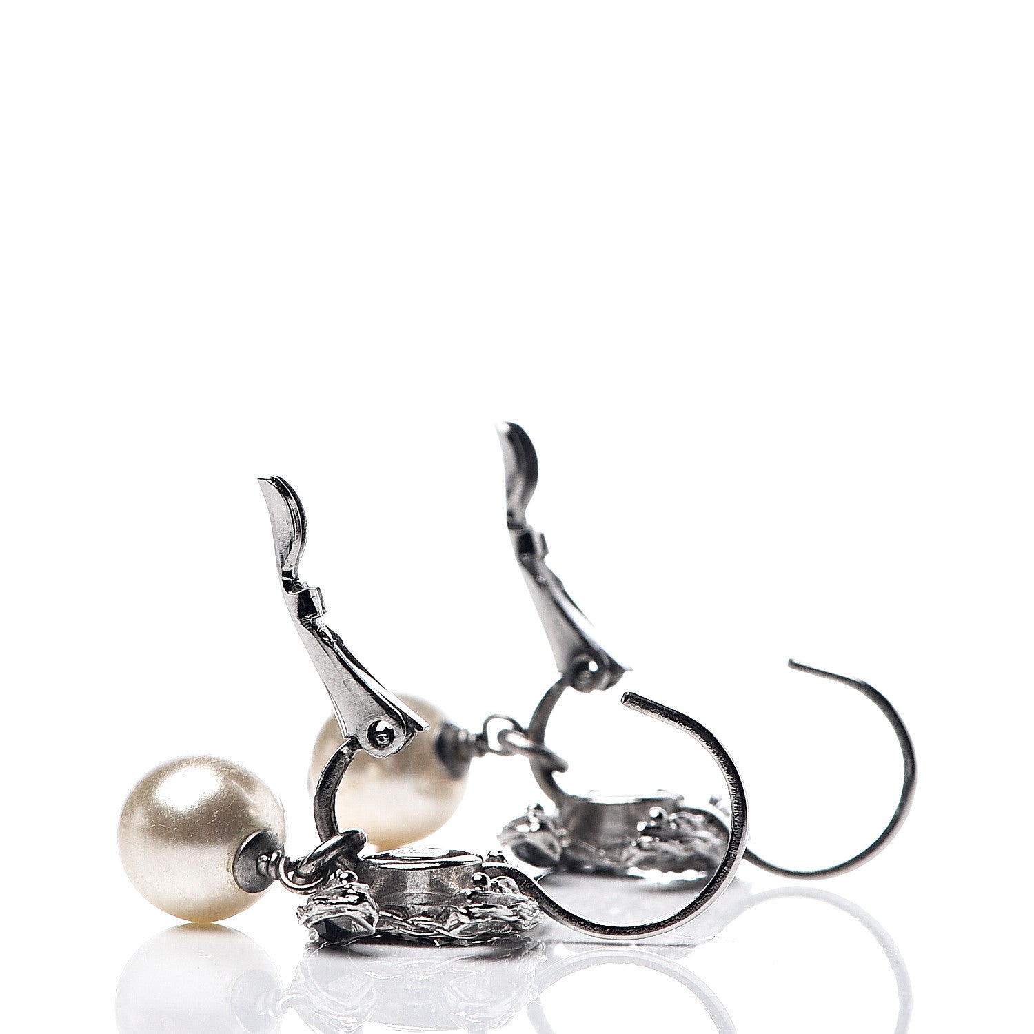 Chanel Baguette Crystal Pearl CC Drop Earrings Black Silver 3 of 4