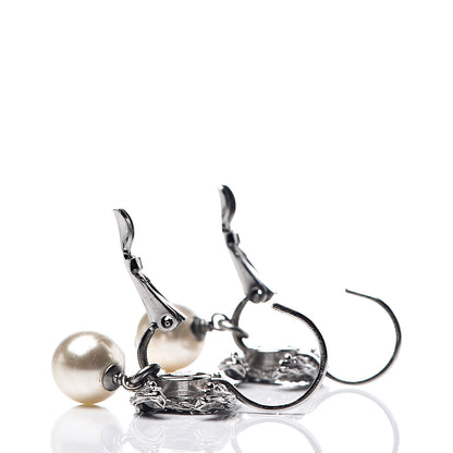 Chanel Baguette Crystal Pearl CC Drop Earrings Black Silver 3 of 4