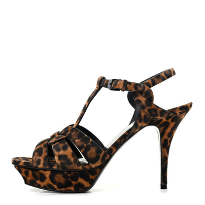 Saint Laurent Suede Leopard Print Tribute 75 Platform Sandals 40 Brown 1 of 8
