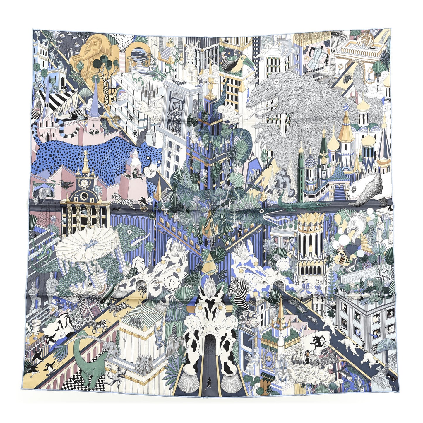 Silk Animapolis Scarf 90 Bleu Gris Vieux Rose