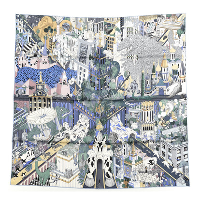Hermes Silk Animapolis Scarf 90 Bleu Gris Vieux Rose 1 of 3