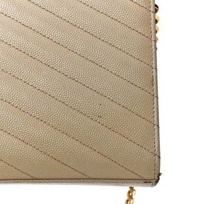 Saint Laurent Grain De Poudre Matelasse Chevron Monogram Chain Wallet Dark Latte 30 of 30
