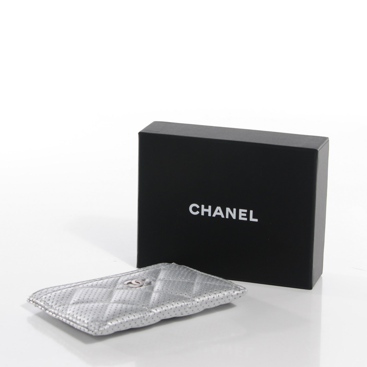 Chanel Perforated Lambskin Quilted Card Holder Light Silver 4 of 9